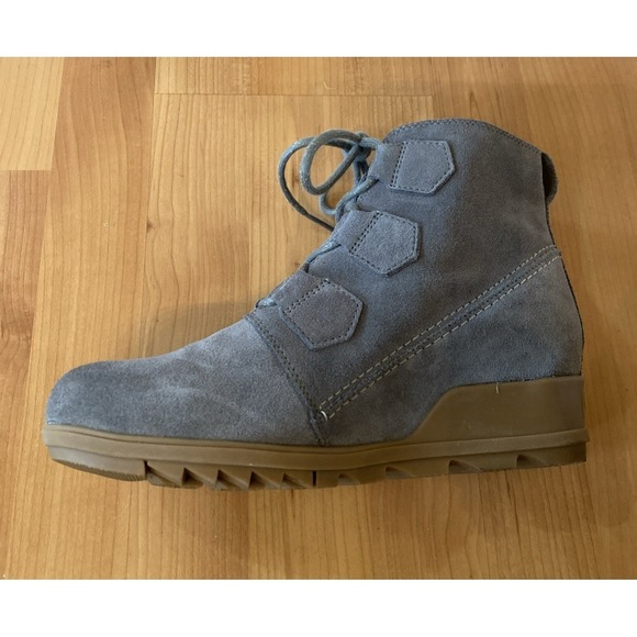 Sorel Grey Evie Suede Lace Up Wedge Ankle Boots Women's Size 10 EUC - Picture 3 of 14